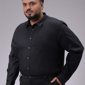 Men's Plus Size Black Regular Fit Solid Formal Shirt