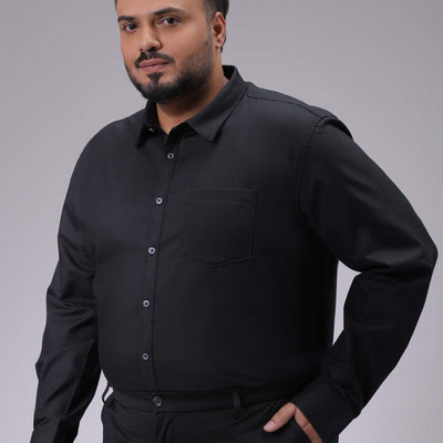 Men's Plus Size Black Regular Fit Solid Formal Shirt