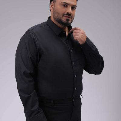 Men's Plus Size Black Regular Fit Solid Formal Shirt