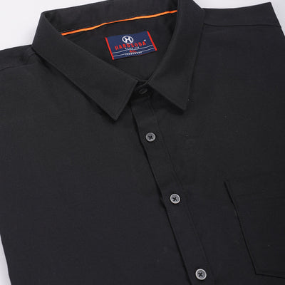 Men's Plus Size Black Regular Fit Solid Formal Shirt