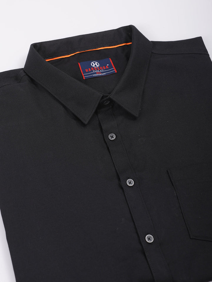 Men's Plus Size Black Regular Fit Solid Formal Shirt