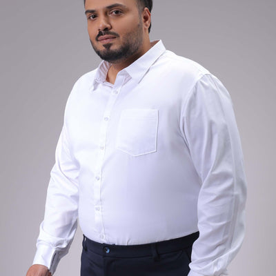 Men's Plus Size White Regular Fit Solid Formal Shirt