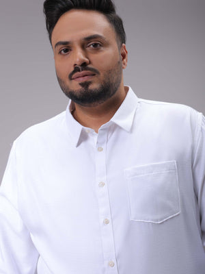 Men's Plus Size White Regular Fit Solid Formal Shirt