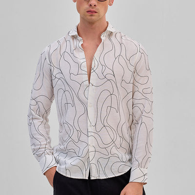 White Abstract Slim Fit Shirt