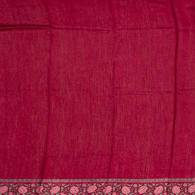 Black Handloom Tussar Linen Blend Silk Saree Printed With Diagonal Stripes