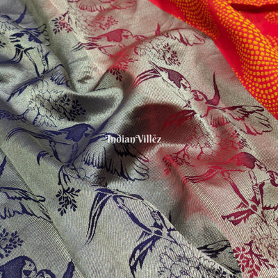 Red Orange Forest Theme Pure Kanchipuram Silk Saree