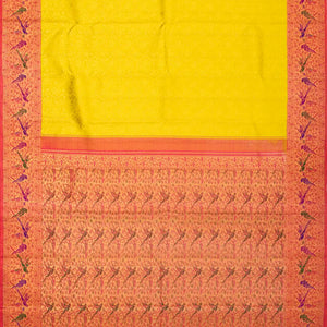 Lemon Yellow Handloom Kanchipuram Korvai Silk Saree With Meena Motifs
