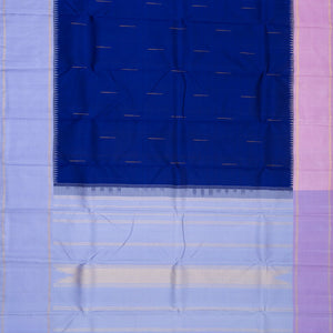 Dark Blue Handloom Kanchipuram Korvai Silk Saree With Raindrop Buttas