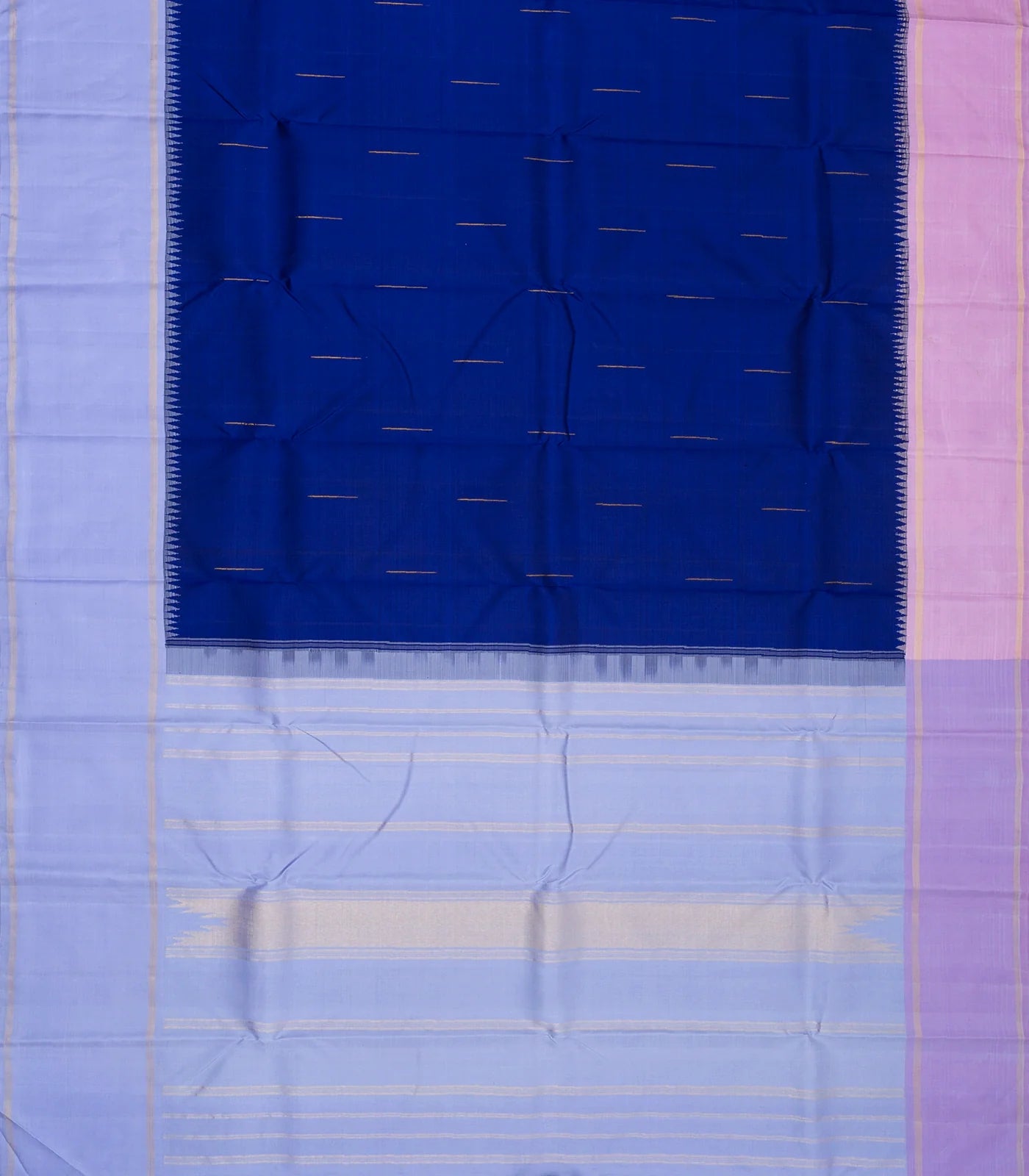 Dark Blue Handloom Kanchipuram Korvai Silk Saree With Raindrop Buttas