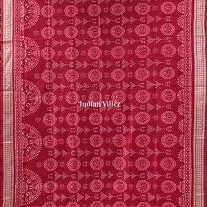 Brick Red Laxmi Pada Sankha & Jhoti Theme Sambalpuri Ikat Silk Saree