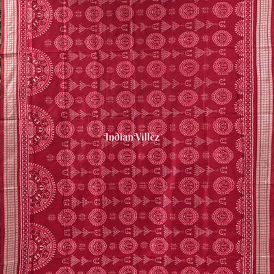 Brick Red Laxmi Pada Sankha & Jhoti Theme Sambalpuri Ikat Silk Saree