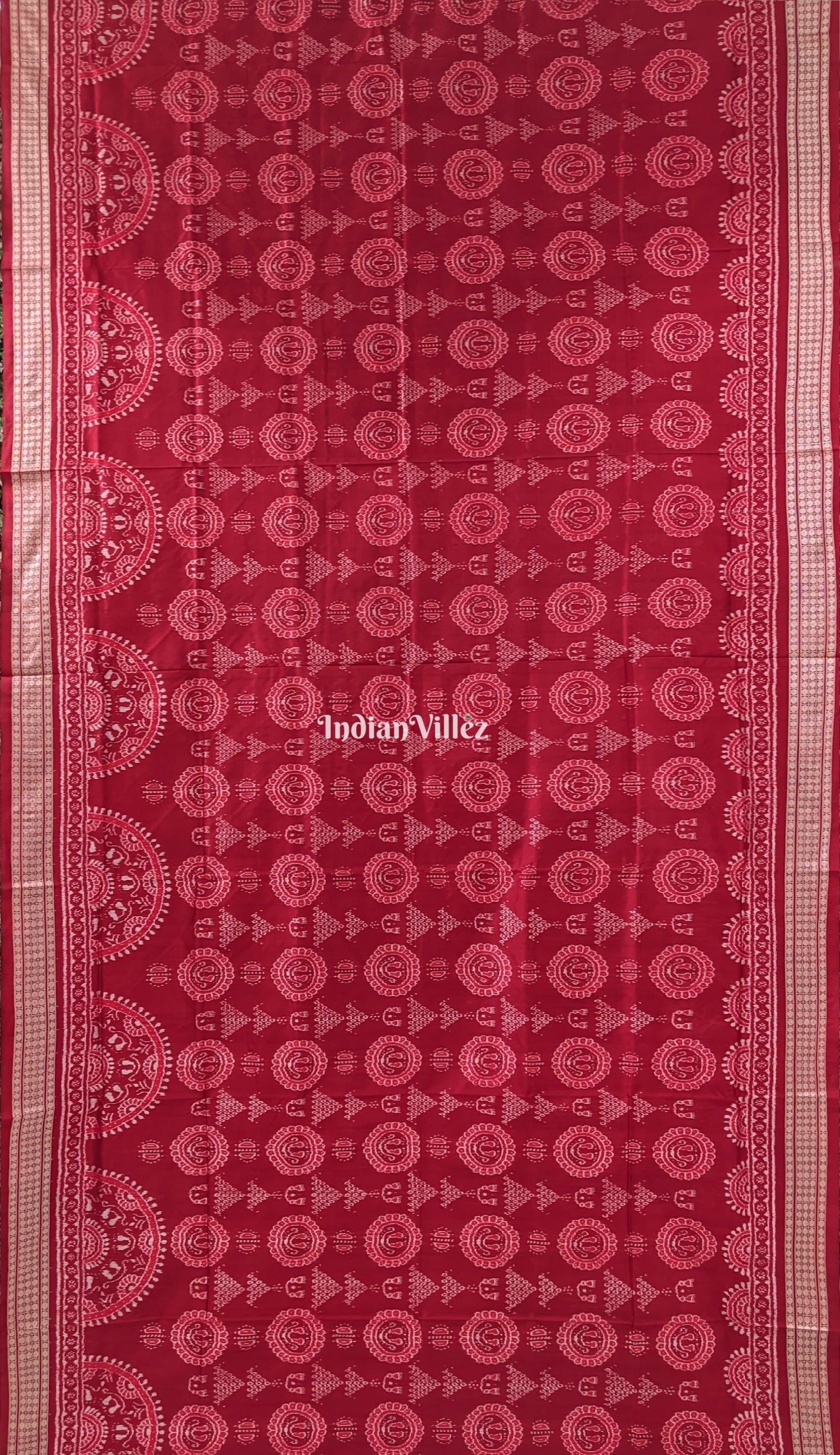 Brick Red Laxmi Pada Sankha & Jhoti Theme Sambalpuri Ikat Silk Saree