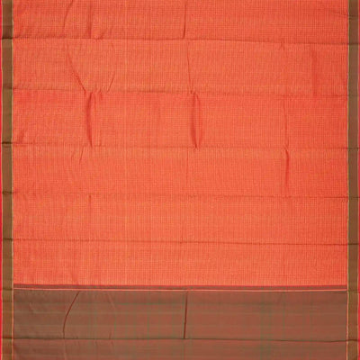 Red Handloom Kanchipuram Silk Saree With Diagonal Stripes