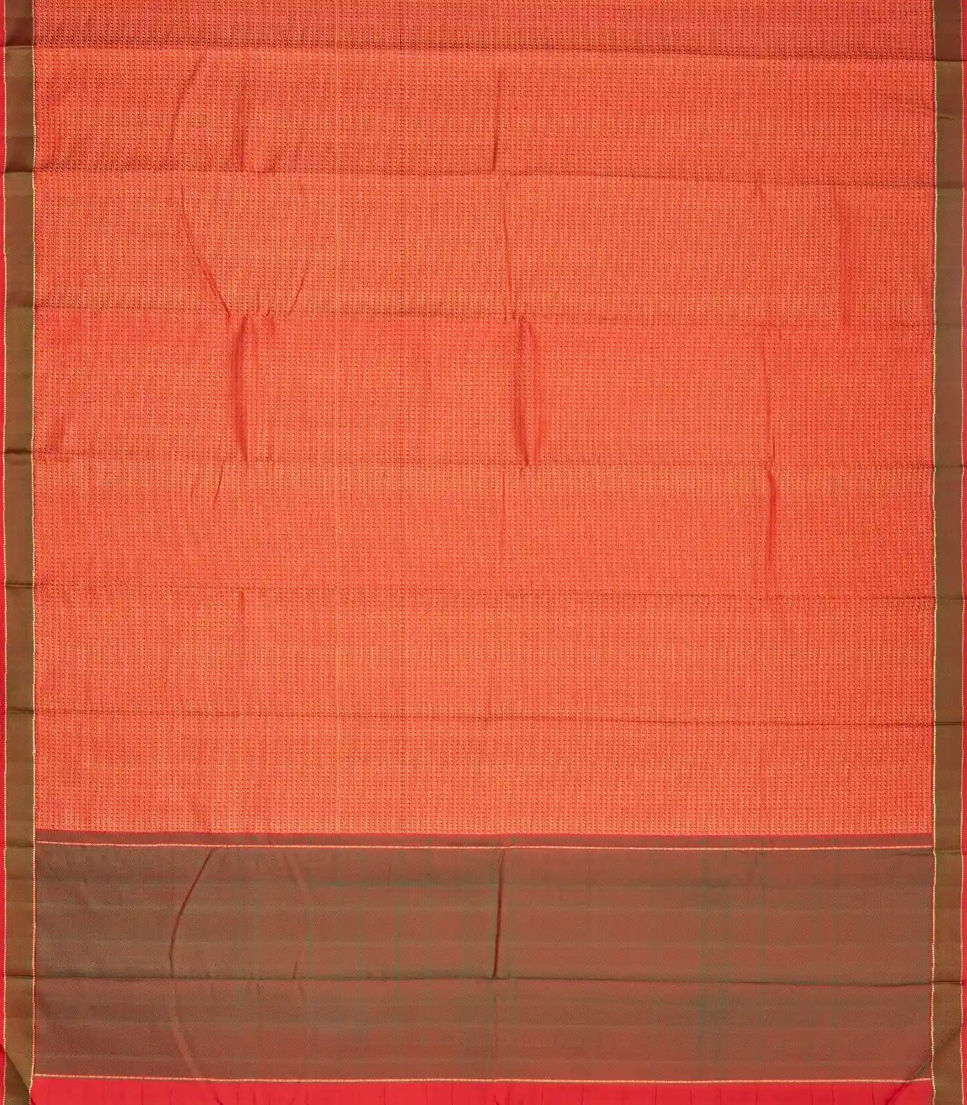 Red Handloom Kanchipuram Silk Saree With Diagonal Stripes