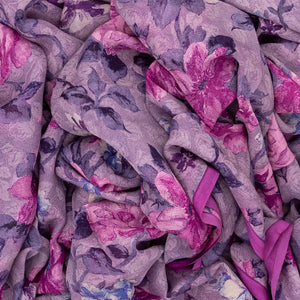 Lilac Woven Digital Printed Chiffon Silk Saree With Floral Motifs