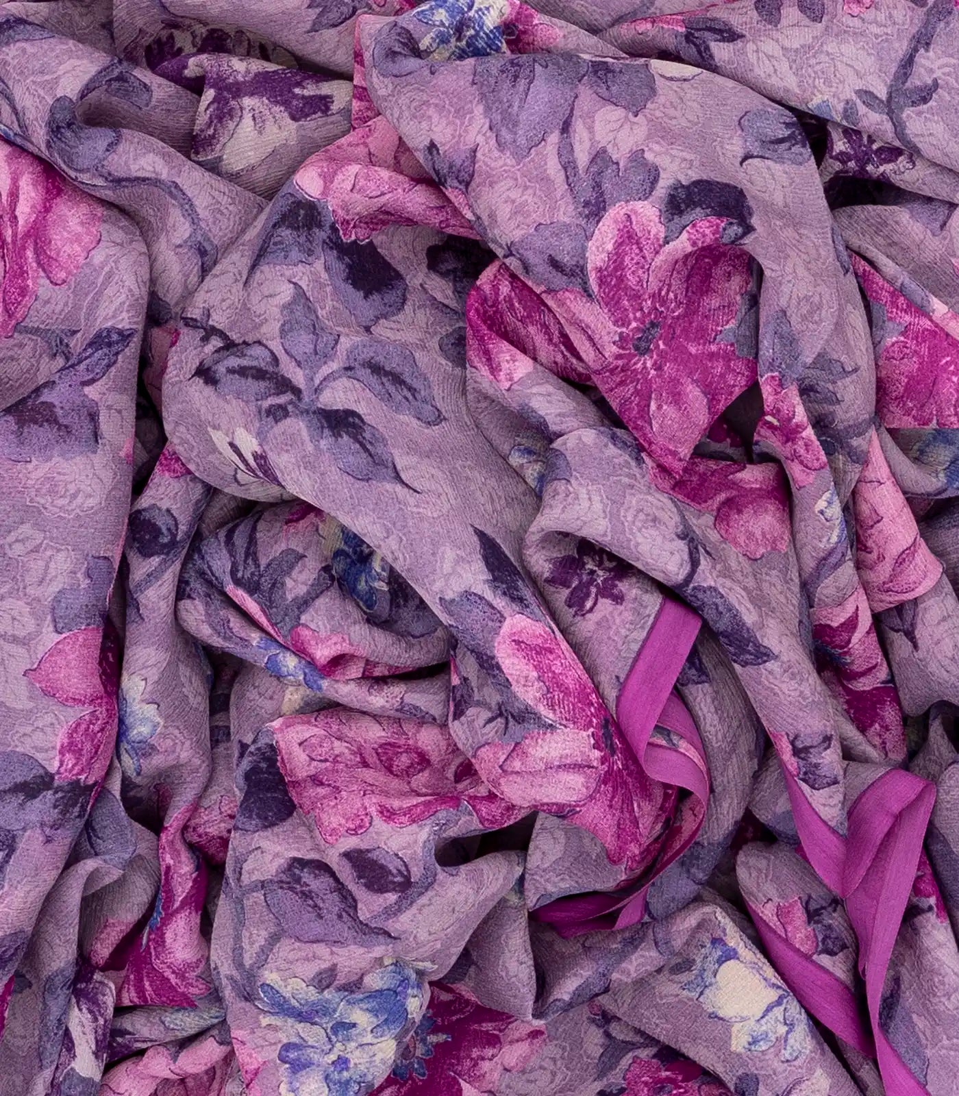 Lilac Woven Digital Printed Chiffon Silk Saree With Floral Motifs