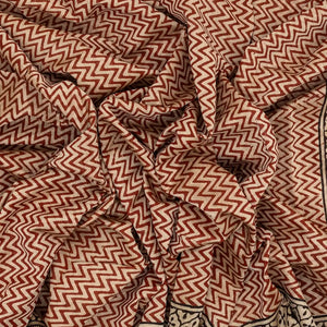 Rust Handloom Chanderi Cotton Saree With Printed Chevron Motifs