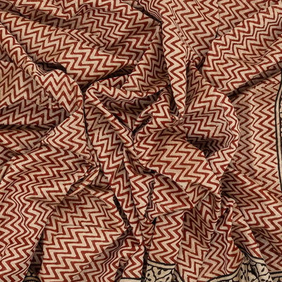 Rust Handloom Chanderi Cotton Saree With Printed Chevron Motifs