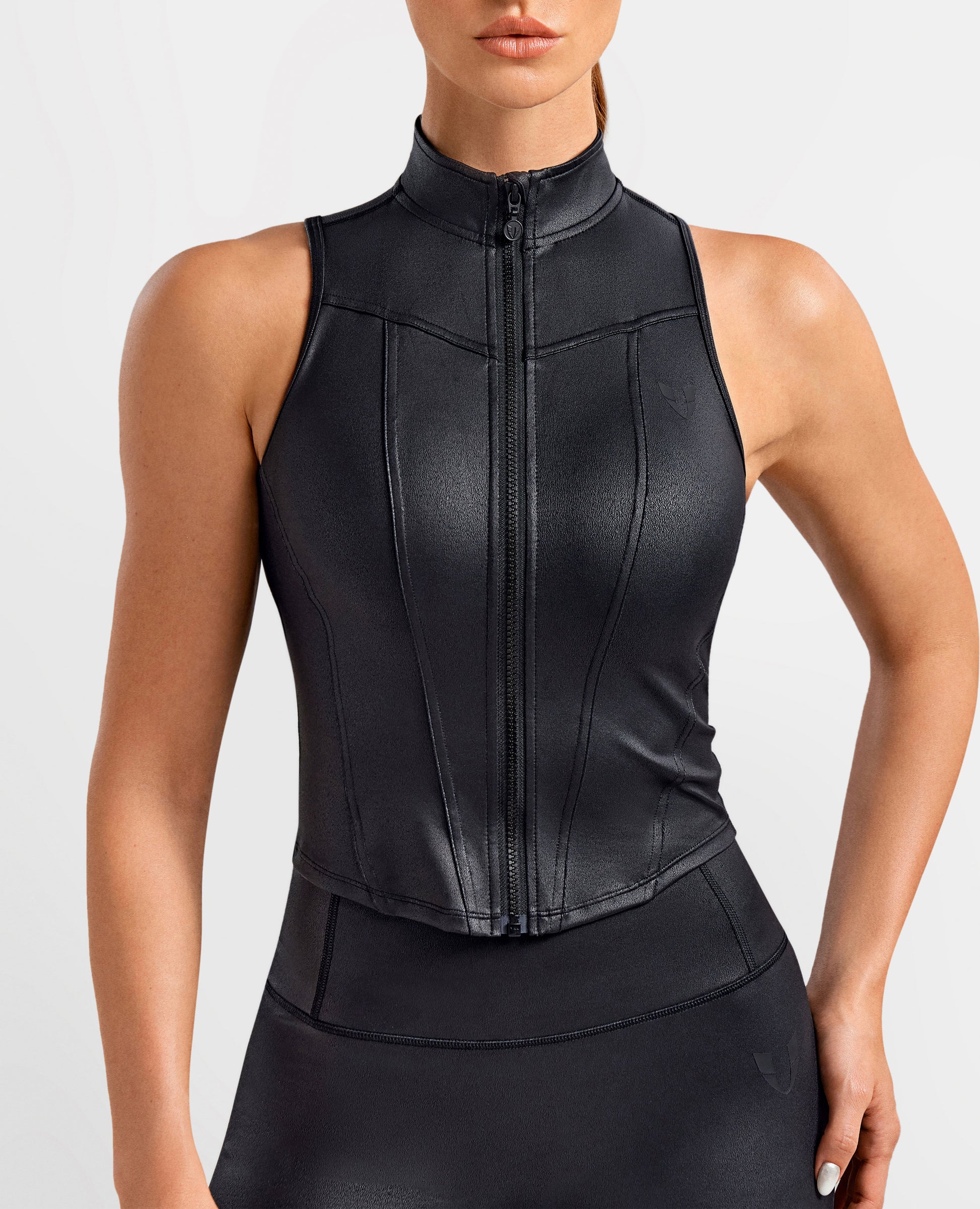 Faux Leather Moto Vest - Black