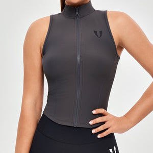 Ribbed Zip Up Tank - Graphite Gray