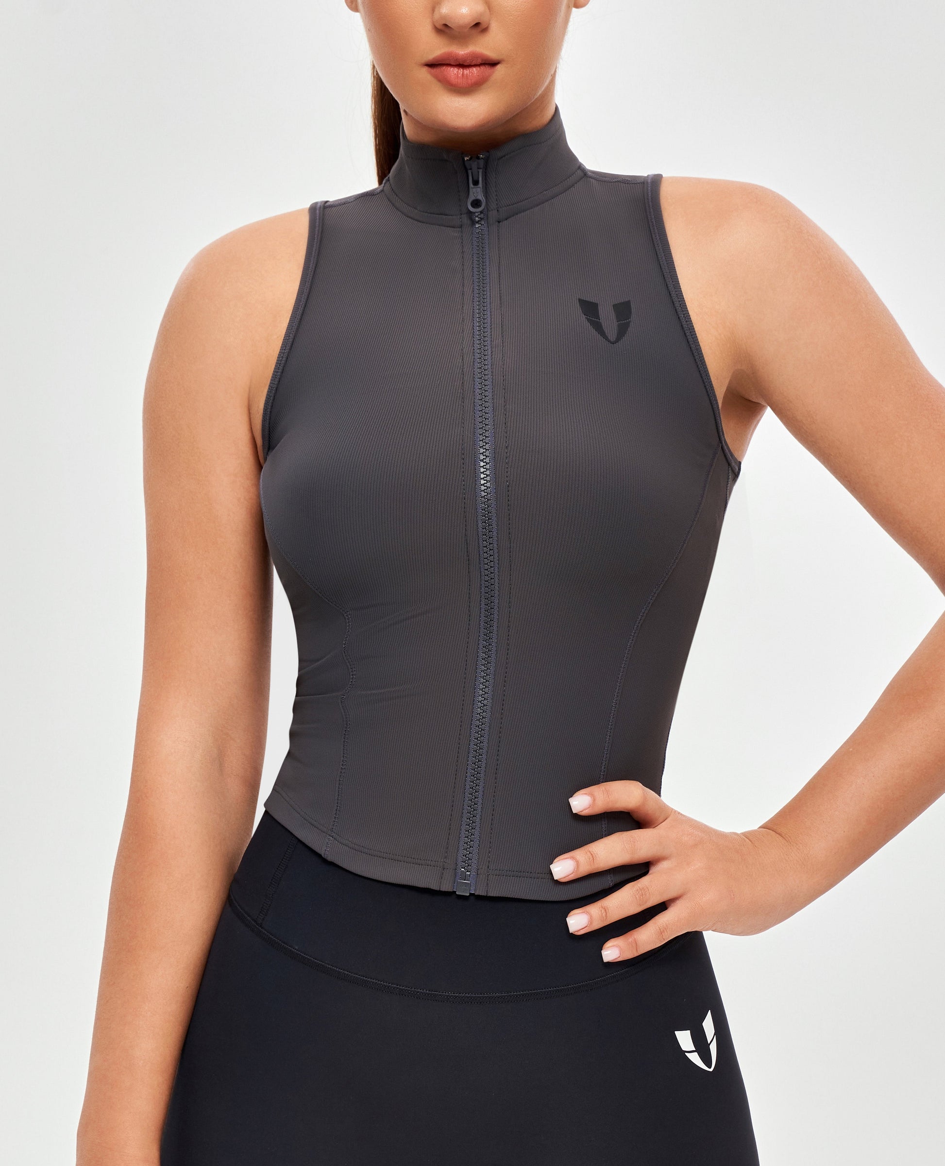 Ribbed Zip Up Tank - Graphite Gray