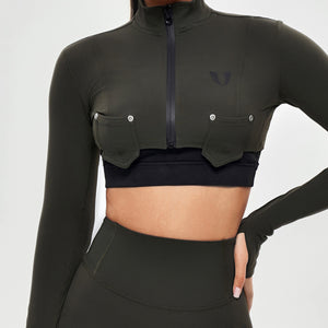 Firmabs Long Sleeve Crop Top - Dark Green