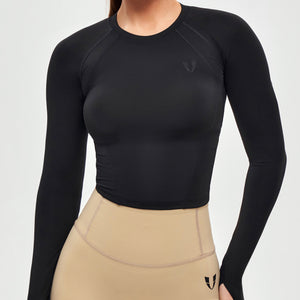 Long Sleeve Crop Top - Black