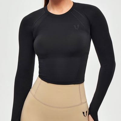 Long Sleeve Crop Top - Black