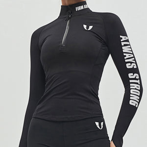 Half Zip Long Sleeve Top - Black