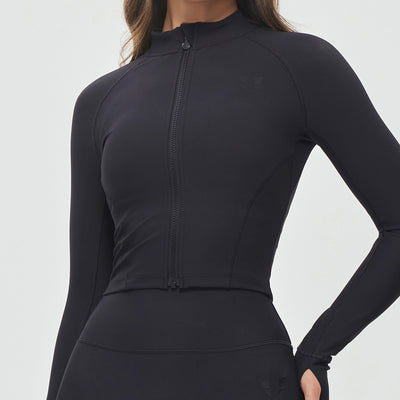 Ribbed Cropped Jacket - Black