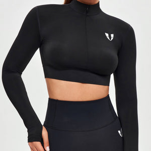 Stand Collar Crop Top - Black