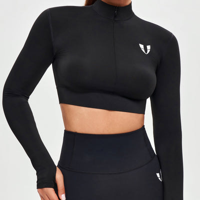 Stand Collar Crop Top - Black