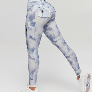 High Waisted Cargo Leggings - Grey blue Gradient