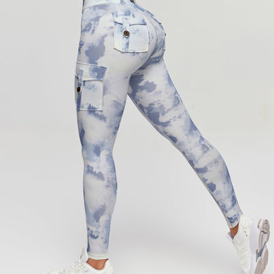 High Waisted Cargo Leggings - Grey blue Gradient
