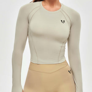 Long Sleeve Crop Top - Beige