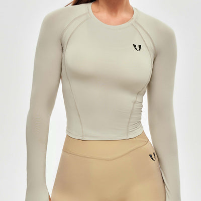 Long Sleeve Crop Top - Beige