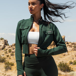 Loose Fit Active Crop Jacket - Dark Army Green