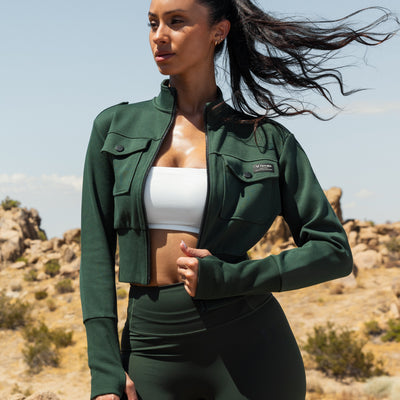 Loose Fit Active Crop Jacket - Dark Army Green