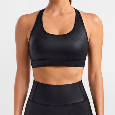 Faux Leather Active Bra - Black