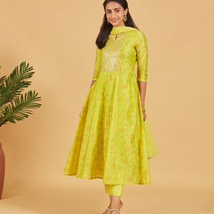 Yellow Green Kurta Set With Matching Dupatta