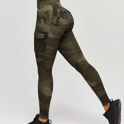 High Waisted Cargo Leggings - Army Green Camo