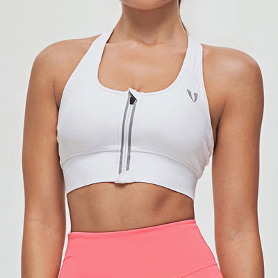Zip Front Sports Bra - White