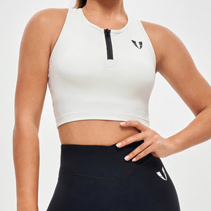 Half Zip Crop Top - White