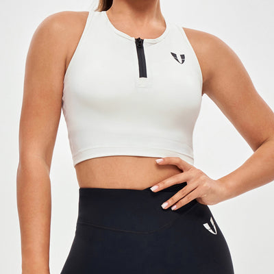 Half Zip Crop Top - White