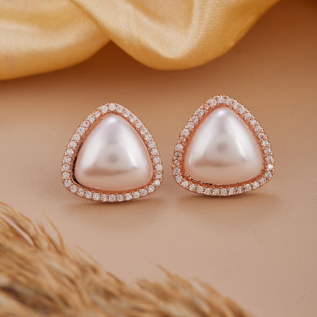 Triangle Pearl Diamond Earrings