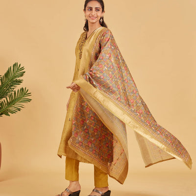 Olive Kurta Set With Matching Dupatta