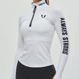Half Zip Long Sleeve Top - White