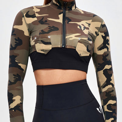 Firmabs Long Sleeve Crop Top - Earth Camo