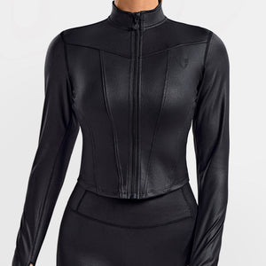 Faux Leather Cargo Moto Jacket - Black