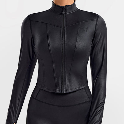 Faux Leather Cargo Moto Jacket - Black